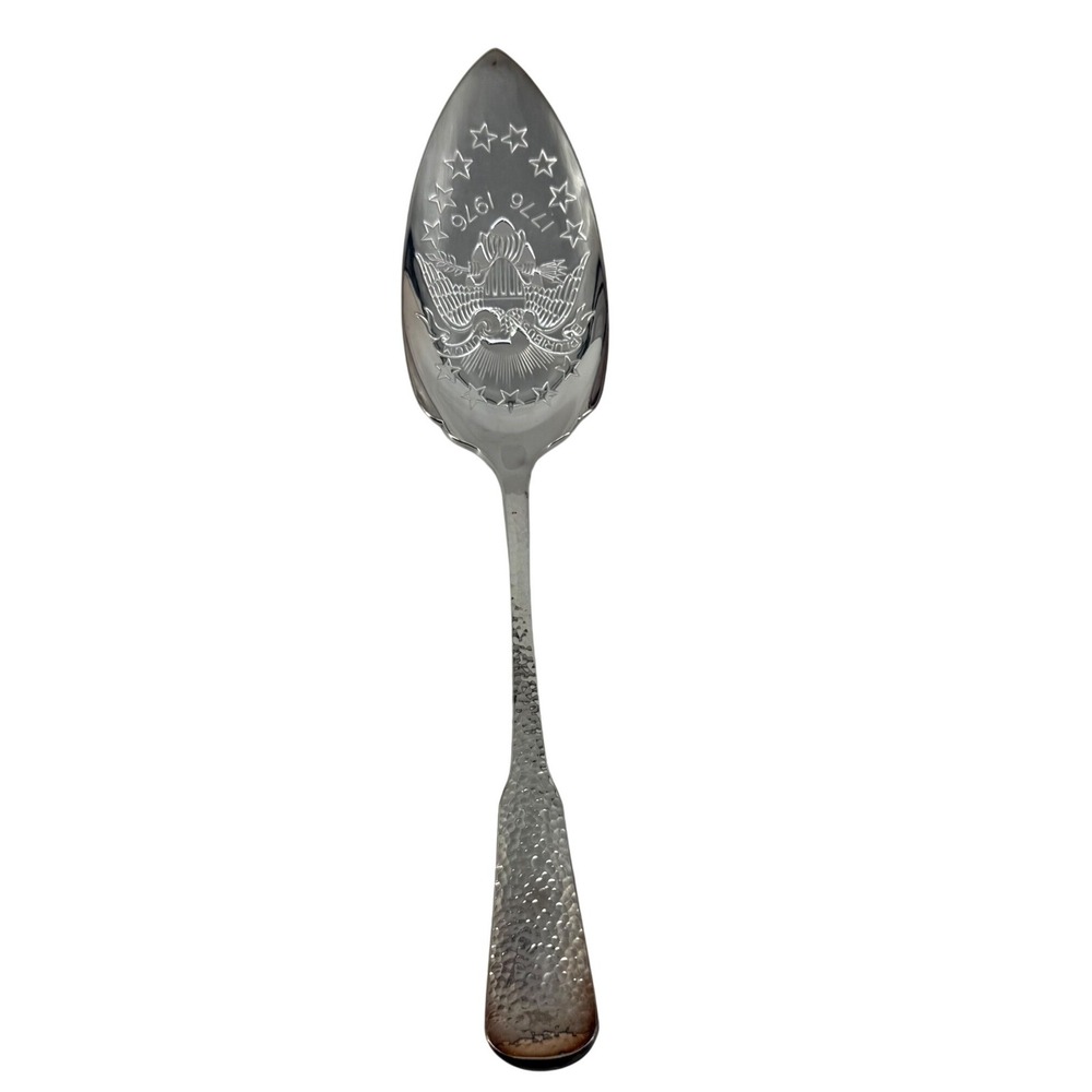 1881 Rogers Oneidaโ Silverplate Bicentennial Serving Spoon 1776-1976 Hammered 9"
